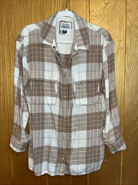 American Eagle Outfitters Cream and Tan Flannel